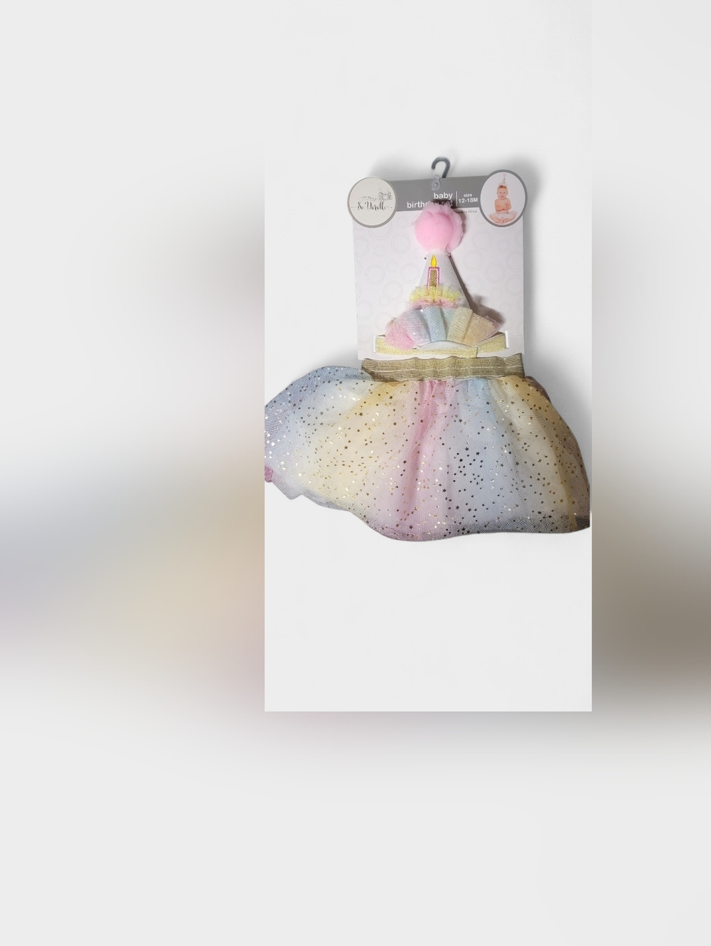 1 Year Baby Birthday Pastel Rainbow Tulle Hair Accessory with Gold Accents